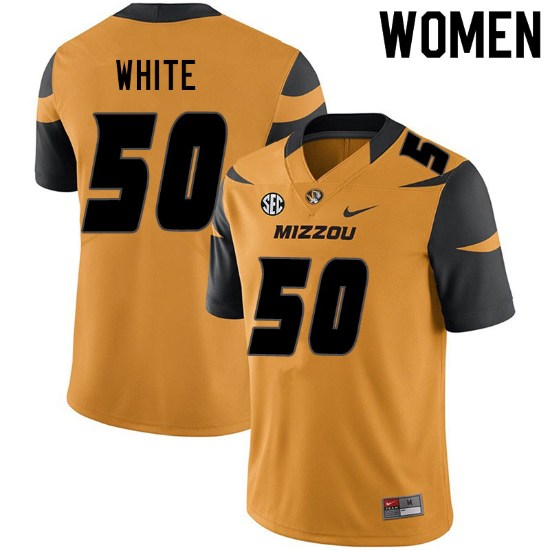 Women #50 Hyrin White Missouri Tigers College Football Jerseys Sale-Yellow